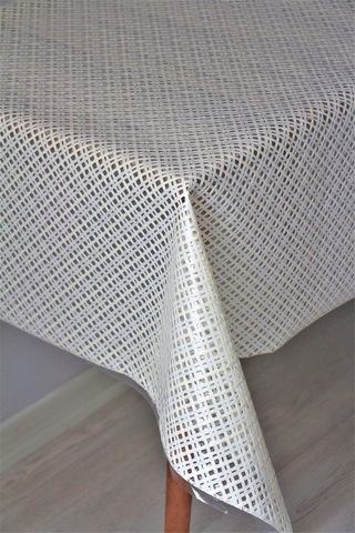 Pvc Şeffaf Kaplama Silinebilir Masa Örtüsü Çapraz Hasır Krem