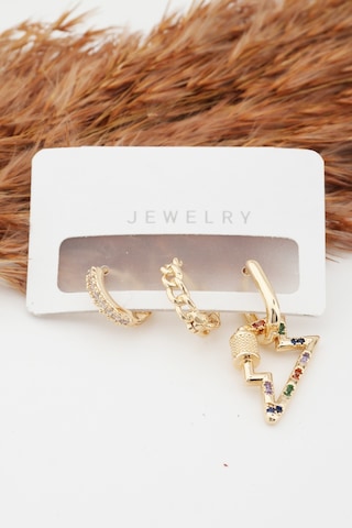 Kadın Altın Kaplama Kararmaz Şimşek Figürlü 3'Lü Zirkon Set Küpe Altın-M