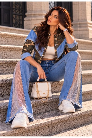 Orvelia Kristal Mesh Jean Pantolon Zenith Lacivert