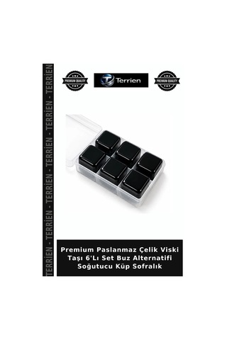 Premium Paslanmaz Çelik Viski Taşı 6'lı Set Buz Alternatifi Soğutucu Küp Sofralık