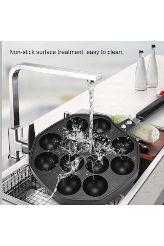 Hombey Alüminyum Takoyaki Tepsisi 12 Lü, Kaynamaz Kaplama, Anti-parça Kollü, Ev Ofis Mutfak Siyah