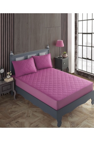 %100 Pamuk Kapitoneli Sıvı Geçirmez Renkli Yatak Alezi Yatak Koruyucu Alez Çarşaf Lila