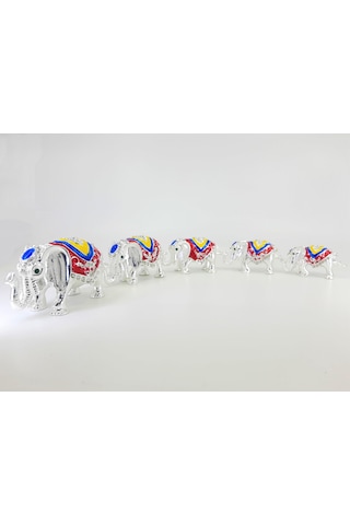 Swaroski Taşlı Metal Bereket Fili 5li Mücevher Kutusu Gri