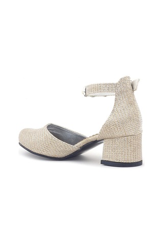 Merida Gold Simli Kalın Topuklu Taşlı Kız Çocuk Topuklu Ayakkabı Altın