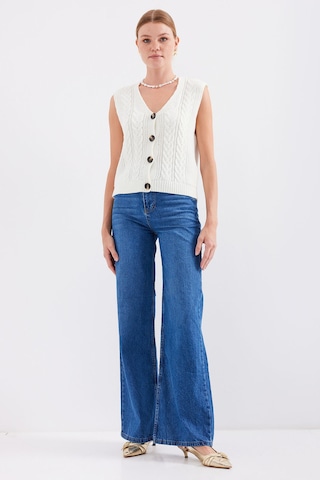 Bigdart 15882 Düğmeli Kısa Triko Yelek - Beyaz 001