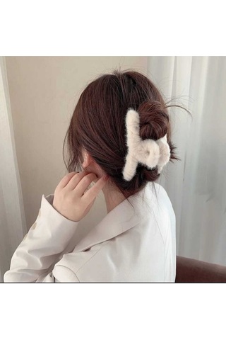 Peluş Yumuşak Tüylü Mandal Toka Beyaz