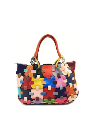 Shidai888 Renkli Patchwork Büyük Kapasiteli Tote Çanta, Çok Renkli