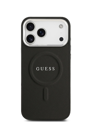 Apple Uyumlu iPhone 17 Pro Max  Kılıf Guess Lisanslı M-safe Özellikli Klasik Yazı Logolu Pu Kapak Siyah Siyah