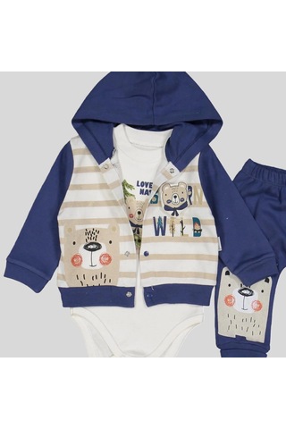 3-9 Ay Erkek Bebek Alt&üst Takımı Kamp Kapüşonlu Lacivert Lacivert
