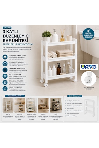 Lunaev Rafty 3 Katlı Tekerlekli Sepet Organizer Düzenleyici Raf Ünitesi 465x145x480 Mm 100