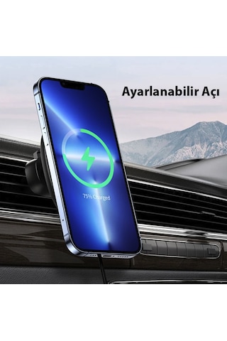 Hızlı Şarj Destekli Kablosuz Araç İçi Telefon Tutucu Havalandırmaya Takılan Araç İçi Kablosuz Şarj Tutucu