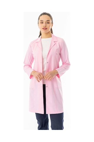 Spor Yaka Uzun Kol Kadın Personel Önlüğü Alpaka Kumaş Pembe Rnk111 Pembe