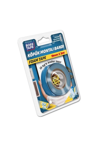 Boss Tape Çift Tarafli Köpük Aksesuar Montaj Bandi 15 Kg, 19 Mm X 2 Metre Boyut
