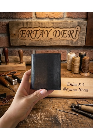 Ertay Deri % 100 Hakiki Deri El Yapımı Çok Bölmeli Cüzdan & Kartlık Siyah Yeni Model Şık Tasarım Açık Siyah