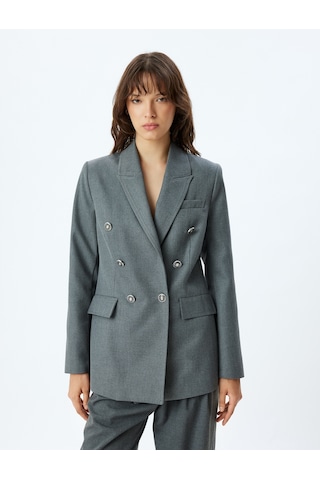 Koton Kruvaze Blazer Ceket Kalça Boy Kapaklı Çift Cep Gri 5wak50149uw Gri