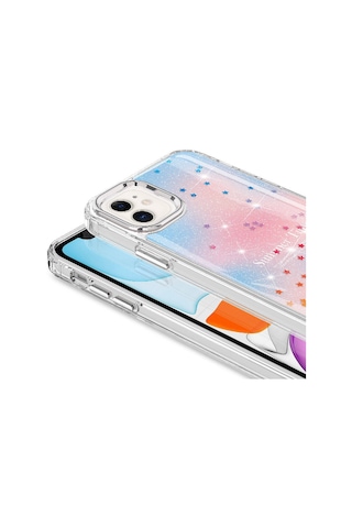 Zeyline Apple Uyumlu iPhone 11 Simli Desenli Parlak Zore Task Kapak-mavi