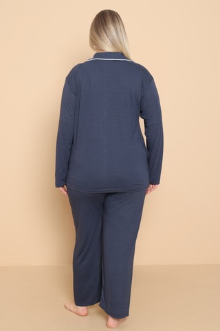 Wordex Mirano 4400 Polyviscon Kumaş Kısa Kollu Düğmeli Büyük Beden Kadın Pijama Takımı Lacivert