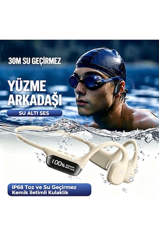 Kemik İletimli Yüzme Kulaklığı, 32gb Dahili Depolama, Ip68 30m Derin Su Geçirmez Beyaz