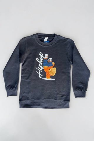 Minik Motion 3'lü Set Çocuk Baskılı 2 İplik Penye Sweatshirt Krem - Siyah - Lacivert
