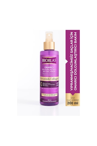 Bioblas Keratin Kolajen Sıvı Saç Kremi 200 Ml - Onarıcı, Dolgunlaştırıcı, Kolay Tarama