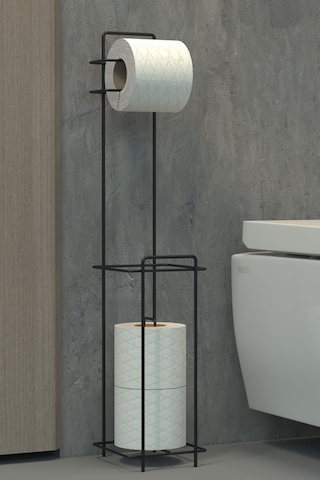 Zabata Tuvalet Kağıtlığı Wc Kağıtlık Yedekli Metal Tuvalet Kağıdı Standı Tutacağı Askısı Siyah