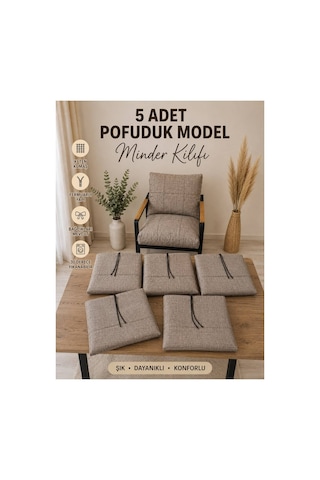5 Adet , Pofuduk Model , Minder Kılıfı ,koruyucu Kılıf , Bahçe,balkon ,cafe Mobilyası ,çay Seti, 3-1-1 Takıma Uygun , Keten Kumaş Cappuccino