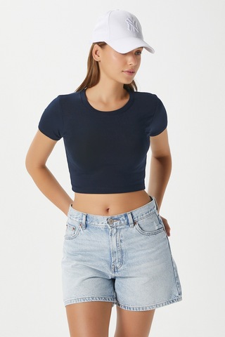Ritnice Kadın Deal Lux Touch Yumuşak Doku Crop Lacivert Bluz