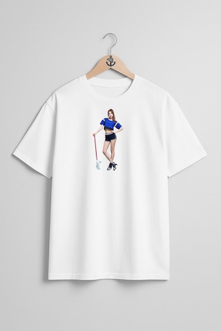 Oversize Aoa Singer K-pop Heart Attack Korean İdol Göğüs Tasarımlı Unisex T-shirt Beyaz