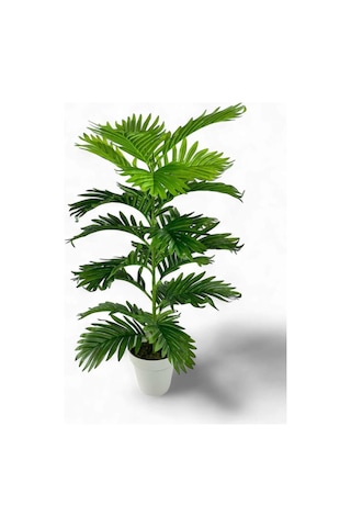 Yapay Çiçek Tropik Areka 80cm 23 Yapraklı Salon Çiçeği Beyaz Saksılı Yapay Bitki