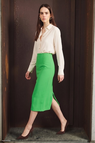 Sateen Düz Kalem Etek - Açık Yeşil-137808