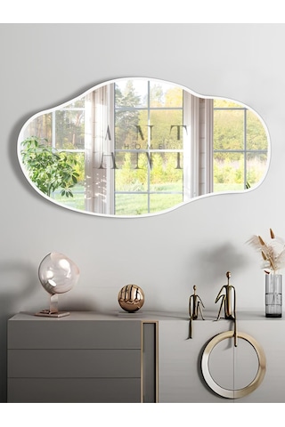 Asimetrik Ayna, Konsol Aynası, Dresuar Aynası, Tuvalet Aynası, Şişecam Ayna 90x50cm 90 X 50 Beyaz