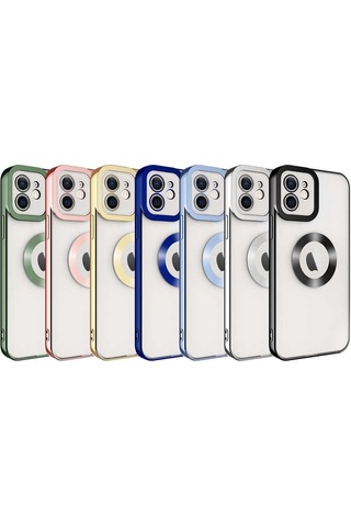 Apple Uyumlu iPhone 12 Kılıf Kamera Korumalı Logo Gösteren Zore Omega Kapak Gold