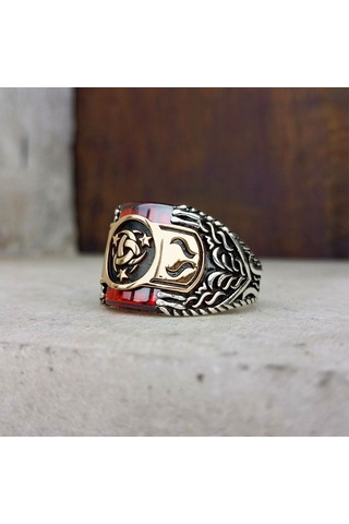Fkgümüş Kırmızı Taşlı Teşkilatı Mahsusa Erkek Yüzük
