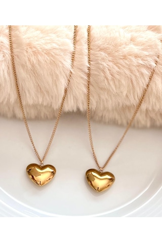Aşk Temalı Kalp Detaylı Sevgili Çelik Kolye Seti