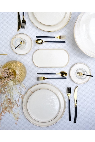 Glore İstanbul Krem 31 Parça 6 Kişilik Altın Yaldızlı Yemek Takımı