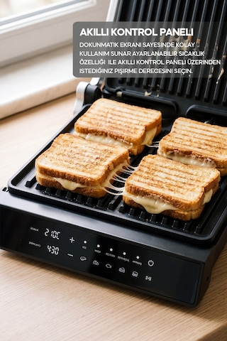 Sinbo SSM-2596 2000 W Dijital Ekranlı Sıcaklık Ve Zaman Göstergeli Döküm Plakalı Izgara Ve Tost Makinesi