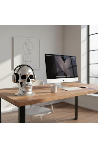 Happy3dworld Kafatası Kulaklık Standı, 3d Baskı Krom Gotik Gaming Aksesuarı