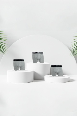 Franco Renzo Erkek 3'lı Lüx Kutulu Pamuklu Ve Likralı Boxer Gri