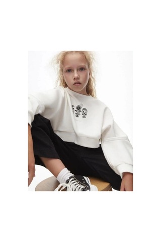 Kız Çocuk Pamuklu İki İplik Gün Işığı Sweatshirt-14709 Ekru