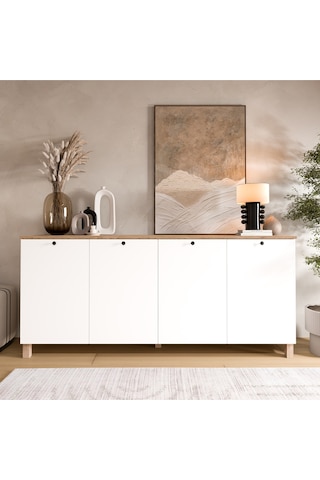 Nord Konsol 4 Kapaklı Ahşap Ayaklı 180cm Sepet-beyaz Nd4-sw Beyaz