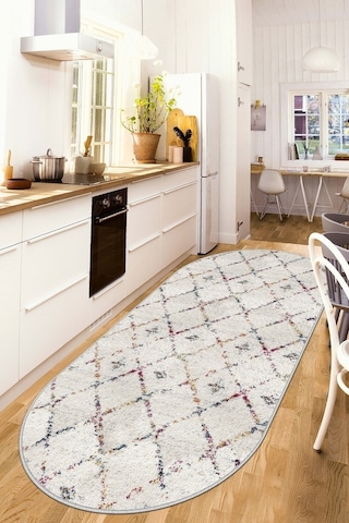 West Home Dijital Baskı Yıkanabilir Kaymaz Taban Leke Tutmaz Oval Mutfak Halısı Salon Halısı Ve Yolluk Wh 464 White Oval
