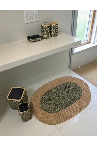 Doğal Dokulu Hasır Görünümlü 6 Parça Banyo Takımı Zarif Ve Modern Yeşil