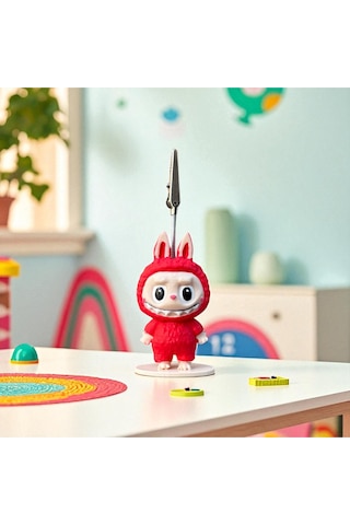 Dekoratif Sevimli Labubu Notluk - Kağıt Tutacağı - Fotoğraf Tutacak Kırmızı