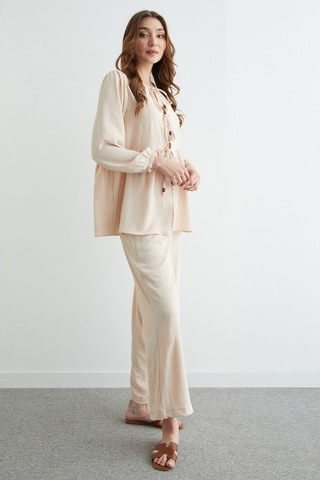 Fullamoda Fullamodest Önü Bağlamalı Ayrobin Kimono 2 Li Takım Bej