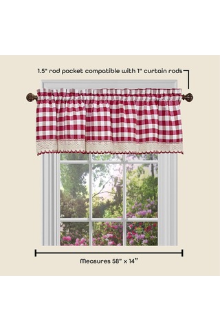 Lexroo Home Furnishings Valance Buffalo Check Window Curtain, 58" X 14", Burgundy & Fildişi Çok Renkli
