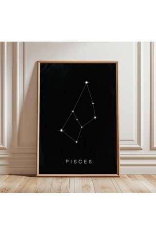 Balık Burcu Posteri Siyah Burç Duvar Sanatı Minimalist Astroloji Baskısı