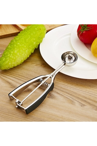 Cbtx Paslanmaz Çelik Silikon Siyah Saplı Dondurma Kaşığı, Boyut: 55mm