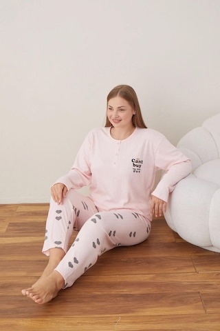 Boyraz Lindros Kadın Pamuklu Düğme Yaka Raporlu İnterlok Battal Pijama Takımı 05109 - 1 Adet Pembe