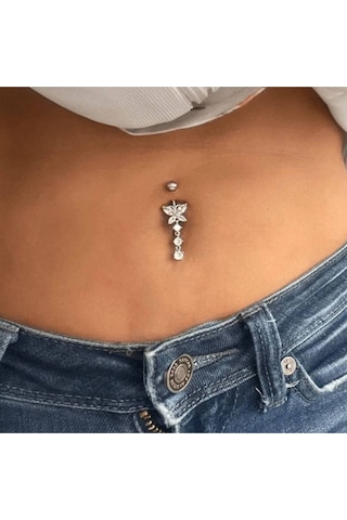 Shopiolog Cerrahi Çelik Kelebek 316 L Göbek Piercing Gümüş