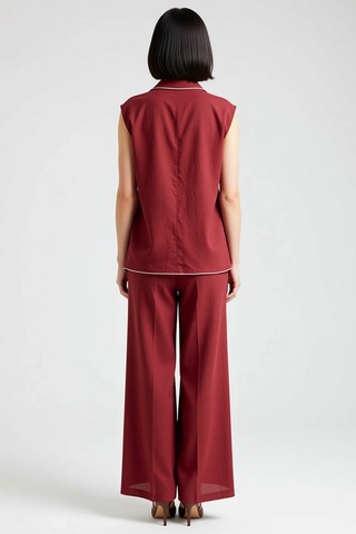 Benerly Kadın Büyük Beden Kolsuz Kruvaze Yaka Oversize Bluz Pantolon Takı Bordo